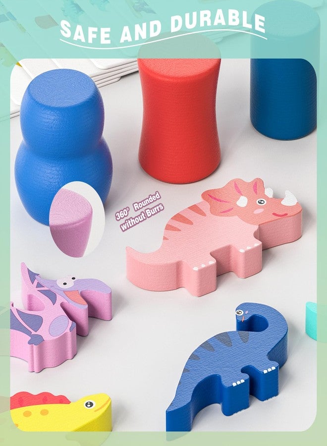 JAiiMen Montessori Dinosaur Toys for 1 2 3 4 Year Old Toddlers, Preschool Education Toys for Ages 2-4 Boys Girls Kids, Wooden Dinosaur Blocks Sorting & Stacking & Balance Toy, Educational Birthday Gift - Image 4